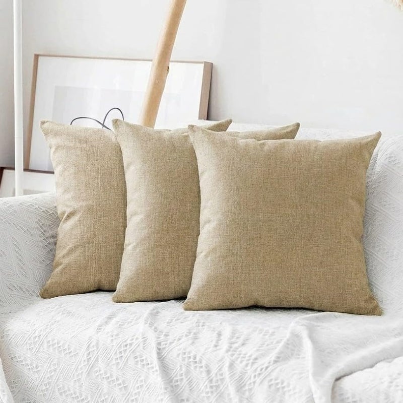 Khooti Jute Cushion Cover | 22x22 | Natural Linen | Set of 3 | Throw Pillow Cover for Couches, Chairs, Sofas, Beds, Coffee Tables, Living Rooms, Bedrooms, Modern Boho Design - Image 1