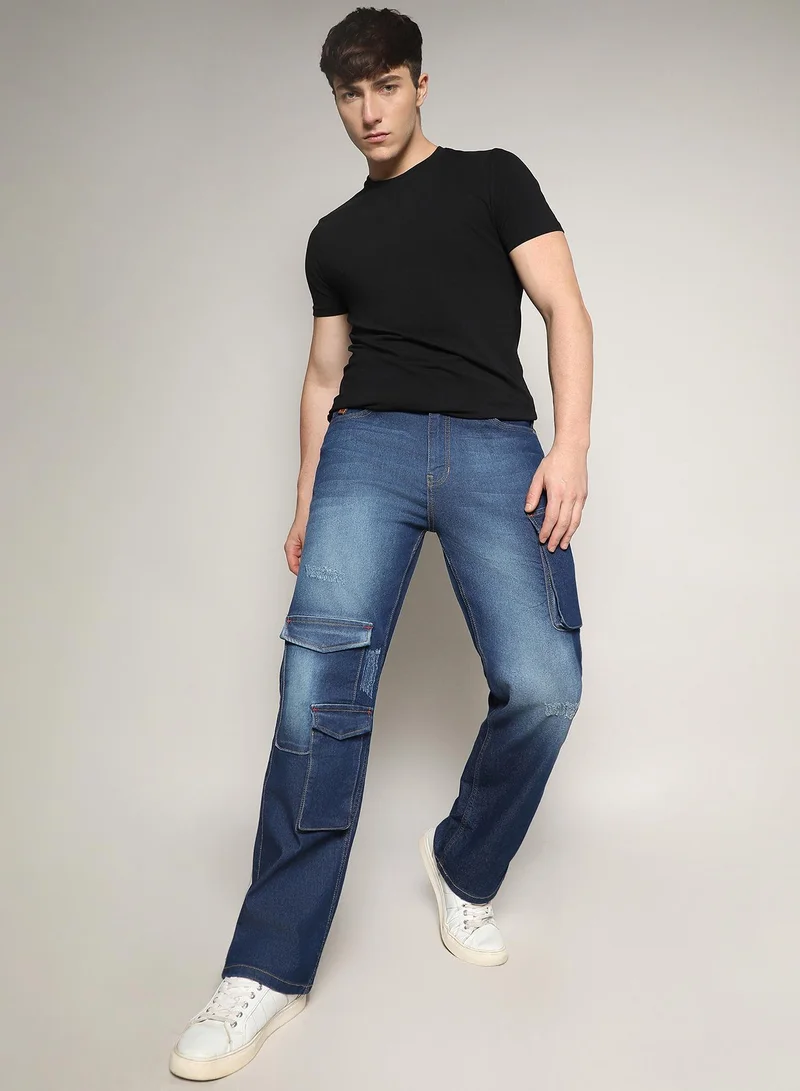 CAHOOT  Men's Dark Blue Utility Cargo Denim Jeans for Men | Best Price UAE