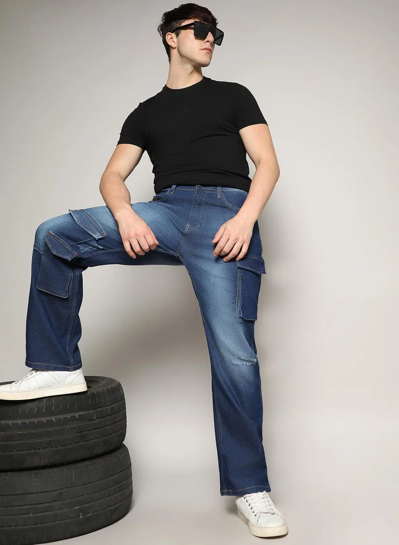 CAHOOT  Men's Dark Blue Utility Cargo Denim Jeans for Men | Best Price UAE
