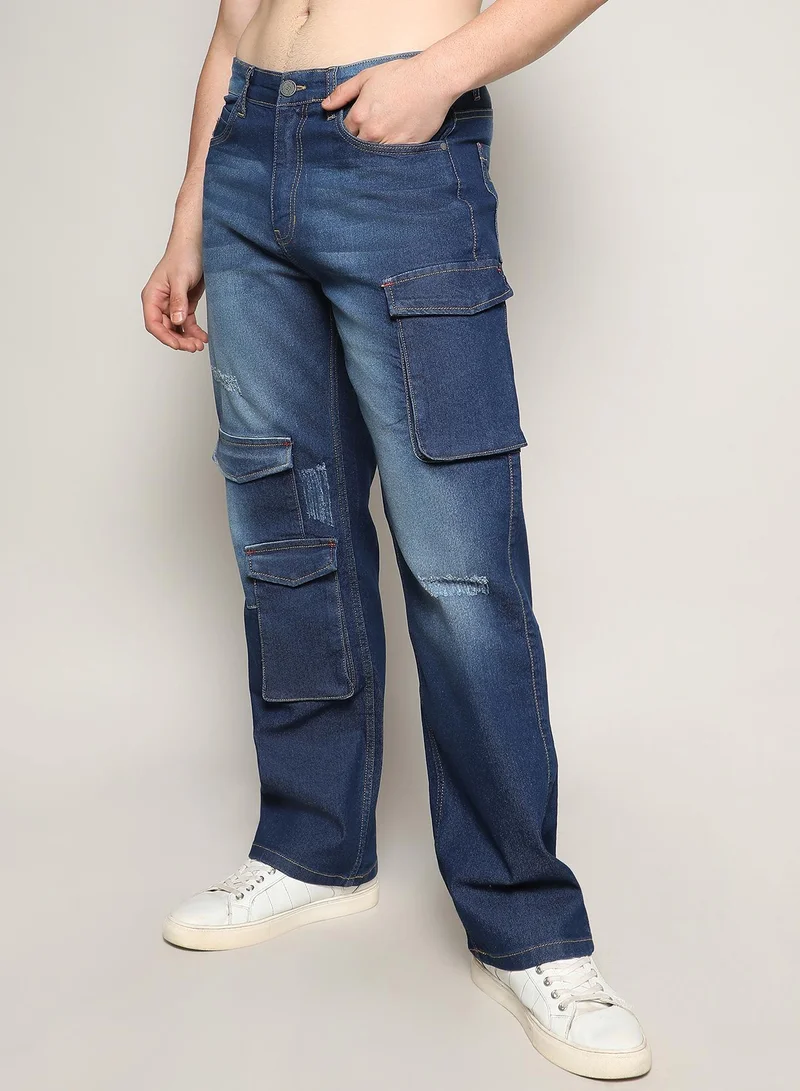 CAHOOT  Men's Dark Blue Utility Cargo Denim Jeans for Men | Best Price UAE