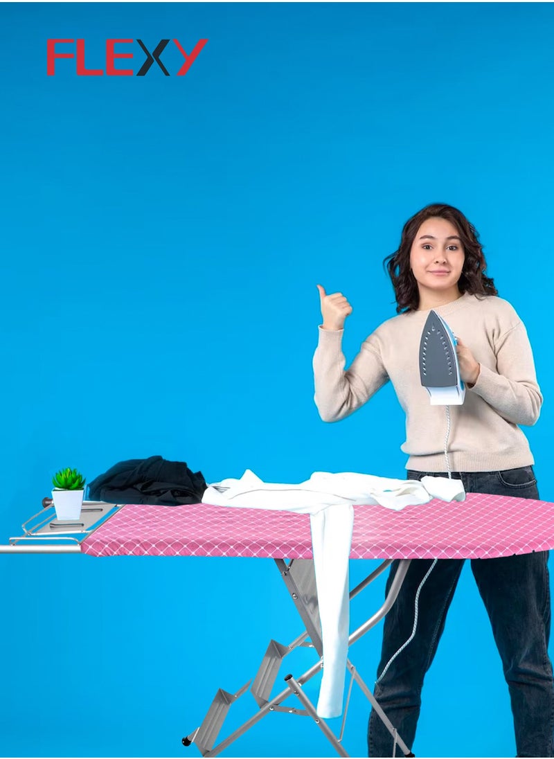 فليكسي - طاولة كي قابلة للطي مع سلم متدرج، تصميم قوي، سعة وزن 150 كجم، بناء الأنابيب الملحومة - Image 1