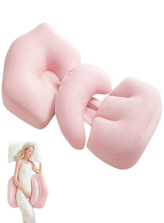 سيدنور وسادة حمل SEEDNUR، وسادة حمل محمولة للنساء الحوامل، وسادة سفر إسفينية للنائم الجانبي، وسادة دعم للجسم لتخفيف آلام الظهر والبطن والخصر، غطاء قابل للإزالة والتعديل، لون وردي - Image 1