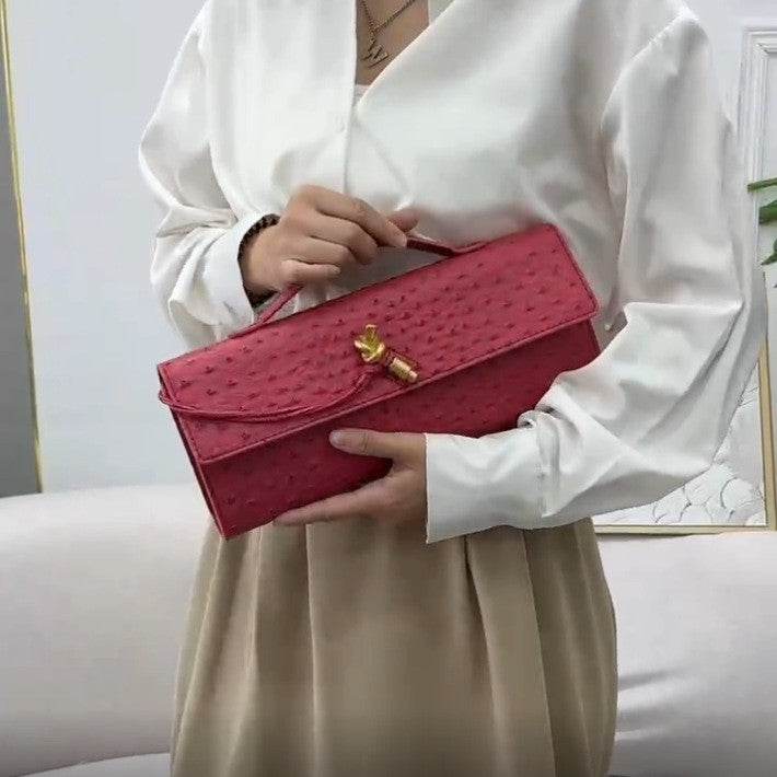 Ostrich Pattern Latch Lockbuckle Niche Horizontal Bag High-End Sense Baguette Shoulder Bag Women'S Underarm Clutch Bag - Image 4