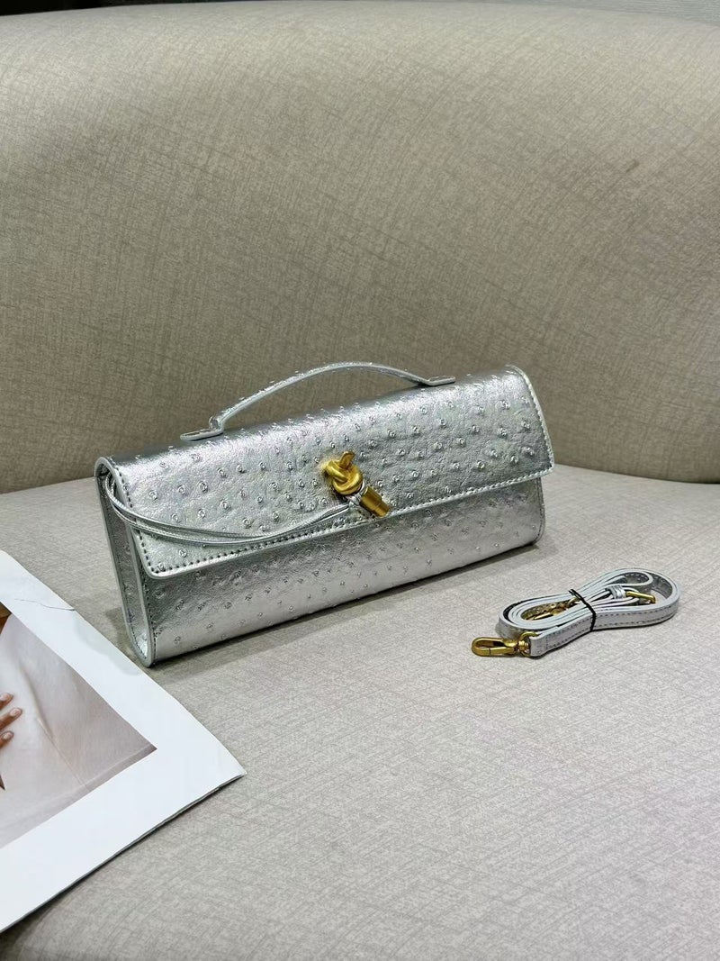 Ostrich Pattern Latch Lockbuckle Niche Horizontal Bag High-End Sense Baguette Shoulder Bag Women'S Underarm Clutch Bag - Image 1