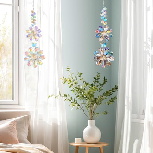 Heogacinlia 2 PCS Crystal Flower Sun Catcher Prisms Colorful Suncatcher Hanging Ornament Crystals Sunflower Rainbow Maker Suncatchers for Windows Hanging Indoor Outdoor Balcony Aesthetic Home Patio Garden Decor - Image 3
