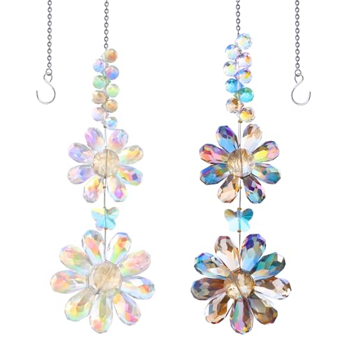 Heogacinlia 2 PCS Crystal Flower Sun Catcher Prisms Colorful Suncatcher Hanging Ornament Crystals Sunflower Rainbow Maker Suncatchers for Windows Hanging Indoor Outdoor Balcony Aesthetic Home Patio Garden Decor - Image 1