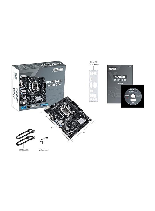 ASUS Prime H610M-D D4 Mic ATX Motherboard, LGA 1700 Socket, DDR4 Support, PCIe 4.0, M.2 Slot, 1Gb Ethernet, HDMI, D-Sub, USB 3.2 Gen, SATA 6 Gbps, COM Port, LPT / RGB Header | 90MB1A00-M0EAY0 Black - Image 2
