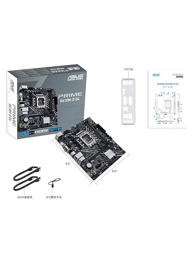 ASUS Prime H610M-D D4 Mic ATX Motherboard, LGA 1700 Socket, DDR4 Support, PCIe 4.0, M.2 Slot, 1Gb Ethernet, HDMI, D-Sub, USB 3.2 Gen, SATA 6 Gbps, COM Port, LPT / RGB Header | 90MB1A00-M0EAY0 Black - Image 3