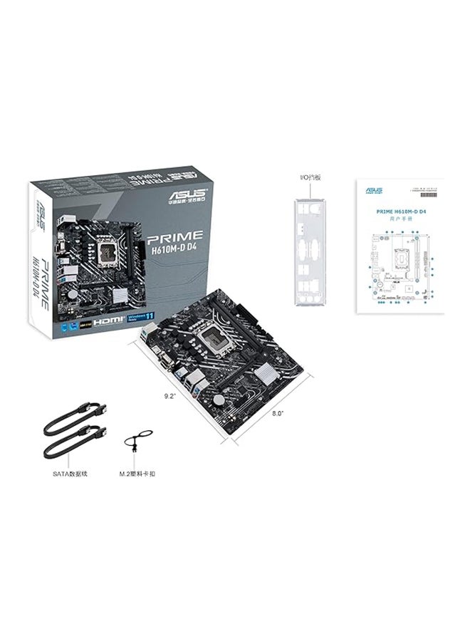 ASUS Prime H610M-D D4 Mic ATX Motherboard, LGA 1700 Socket, DDR4 Support, PCIe 4.0, M.2 Slot, 1Gb Ethernet, HDMI, D-Sub, USB 3.2 Gen, SATA 6 Gbps, COM Port, LPT / RGB Header | 90MB1A00-M0EAY0 Black - Image 1