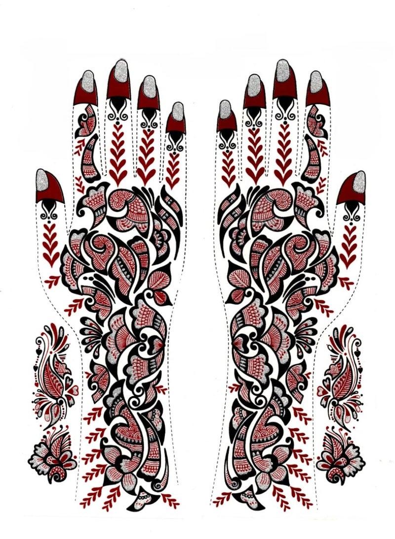 مملكة الإكسسوارات ملصق وشم حناء لليدين من أكسسورايز كينغدوم | وشم حناء مؤقت مقاوم للماء | فن الجسد للنساء والفتيات (AKM27) - Image 1