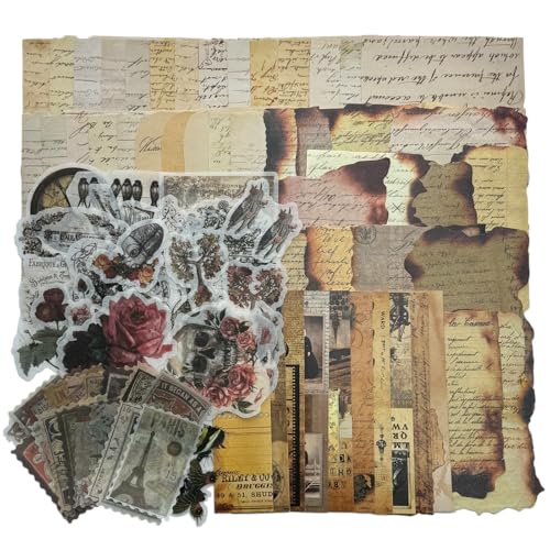 Jukercici Vintage Aesthetic Scrapbook Supplies Kit with Scrapbook Paper Stickers Bookmarks for Scrapbooking DIY Albums Junk Journals Bullet Journals Dark Academia Aesthetic Decor Dark2 129 Pcs - Image 1