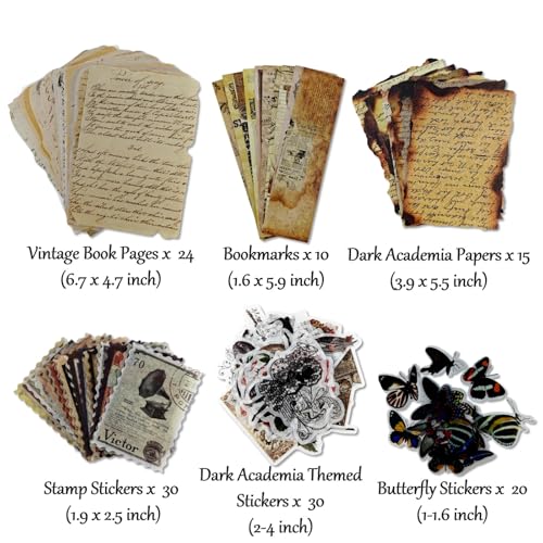 Jukercici Vintage Aesthetic Scrapbook Supplies Kit with Scrapbook Paper Stickers Bookmarks for Scrapbooking DIY Albums Junk Journals Bullet Journals Dark Academia Aesthetic Decor Dark2 129 Pcs - Image 3