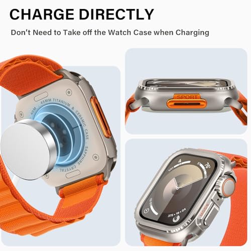 Bisikor 2 in 1 Metal Case Compatible with Apple Watch Series 9/Series 8/Series 7 45mm, Rugged Shockproof Metal Bumper Case with Back Cover for iWatch 45mm (Titanium) - Image 4