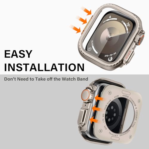 Bisikor 2 in 1 Metal Case Compatible with Apple Watch Series 9/Series 8/Series 7 45mm, Rugged Shockproof Metal Bumper Case with Back Cover for iWatch 45mm (Titanium) - Image 5