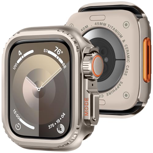 Bisikor 2 in 1 Metal Case Compatible with Apple Watch Series 9/Series 8/Series 7 45mm, Rugged Shockproof Metal Bumper Case with Back Cover for iWatch 45mm (Titanium) - Image 1