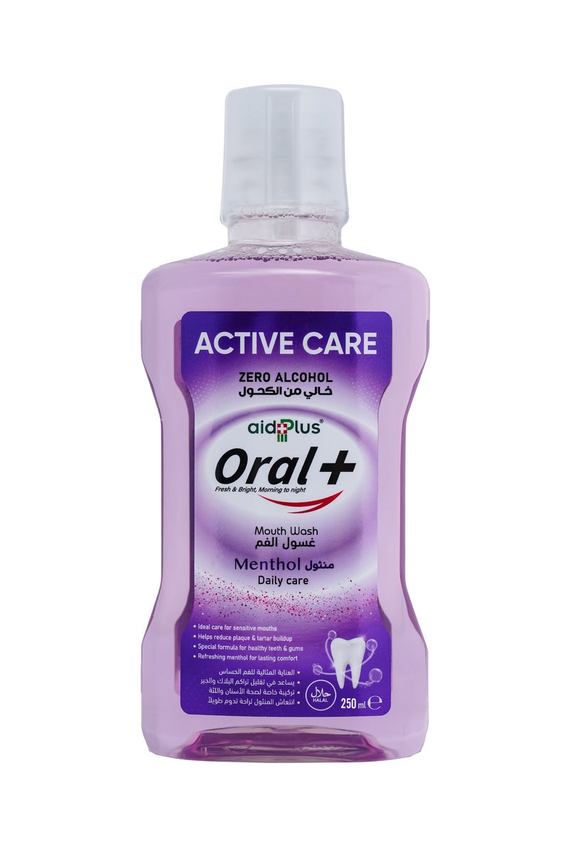 AID PLUS Oral+ Active Care Menthol Mouthwash – Alcohol-Free, Zinc-Enriched Formula for Gum Health, Enamel Protection & Fresh Breath 250ml - Image 1