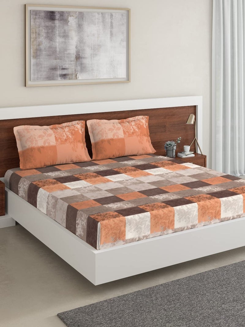 DDECOR Live beautiful DDECOR Autumnal 100 Cotton Double Bedsheet with 2 Pillow Covers Brown  - Image 1