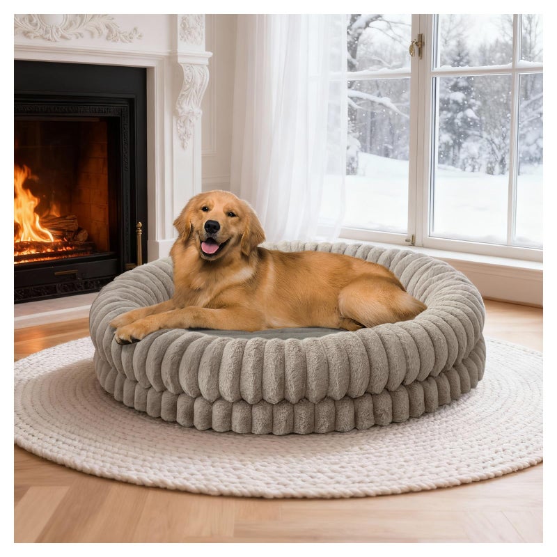BALANCE Luxury Donut Dog Bed, 43 Inches Round Dog Beds Large Sized Dogs Washable, Orthopedic Calming Dogs Bed for Pets with Anti-Slip Bottom, Oatmeal - Image 1