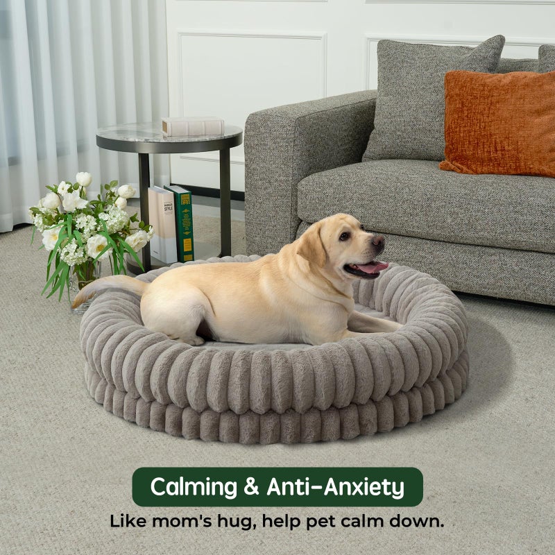 BALANCE Luxury Donut Dog Bed, 43 Inches Round Dog Beds Large Sized Dogs Washable, Orthopedic Calming Dogs Bed for Pets with Anti-Slip Bottom, Oatmeal - Image 3