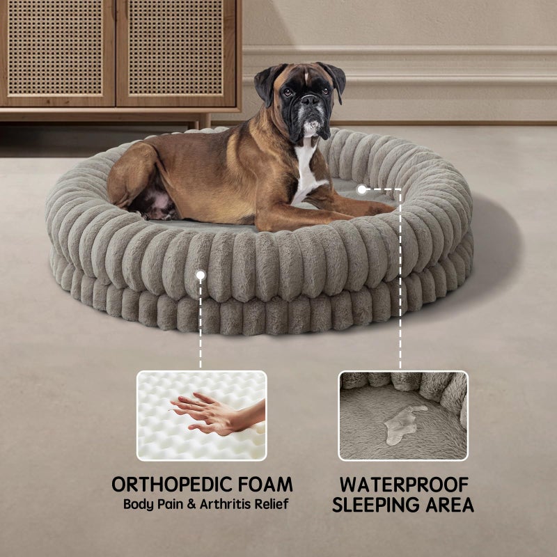 BALANCE Luxury Donut Dog Bed, 43 Inches Round Dog Beds Large Sized Dogs Washable, Orthopedic Calming Dogs Bed for Pets with Anti-Slip Bottom, Oatmeal - Image 4