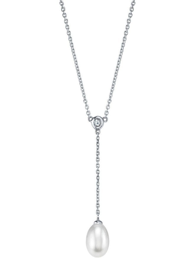 The Pearl Source قلادة من اللؤلؤ الطبيعي الأبيض بحجم 9-10 مم على شكل قطرة للنساء - Image 1