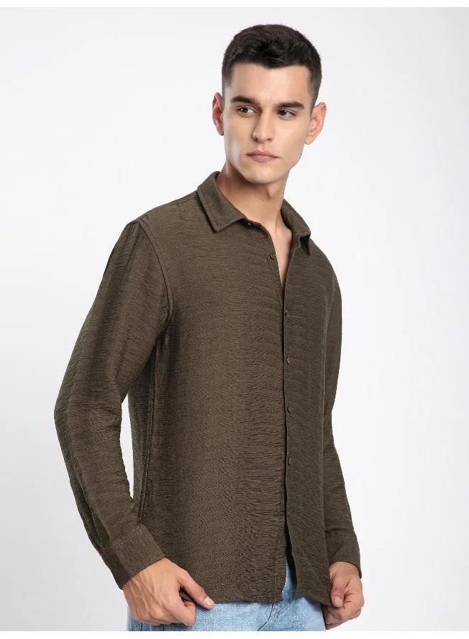 بيونغ قميص بني كراميل مجعد