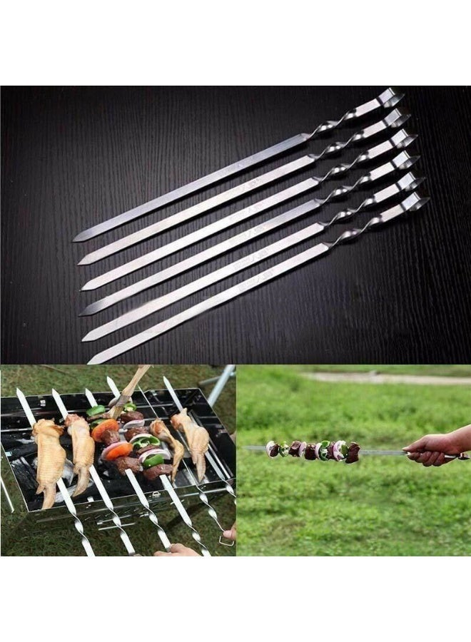مجموعة من 6 اسياخ كباب معدنية مسطحة 44 سم من الستانلس ستيل للشواء والشيش والكبوب والشواء، مجموعة اسياخ عريضة قابلة لاعادة الاستخدام شديدة التحمل للحوم والخضروات والشواء والطبخ في الهواء الطلق - Image 2