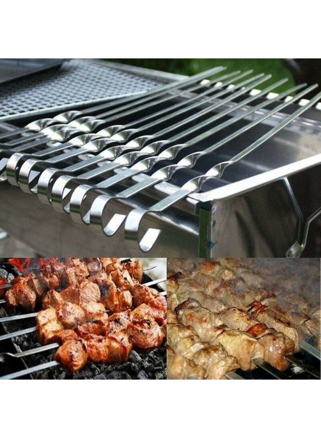 مجموعة من 6 اسياخ كباب معدنية مسطحة 44 سم من الستانلس ستيل للشواء والشيش والكبوب والشواء، مجموعة اسياخ عريضة قابلة لاعادة الاستخدام شديدة التحمل للحوم والخضروات والشواء والطبخ في الهواء الطلق - Image 4