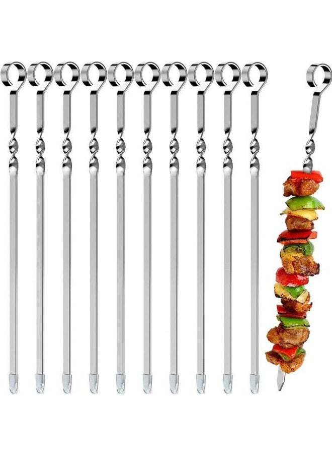 مجموعة من 6 اسياخ كباب معدنية مسطحة 44 سم من الستانلس ستيل للشواء والشيش والكبوب والشواء، مجموعة اسياخ عريضة قابلة لاعادة الاستخدام شديدة التحمل للحوم والخضروات والشواء والطبخ في الهواء الطلق - Image 3