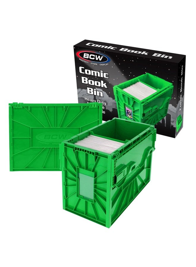 BCW BCW Short Comic Book Bin | Holds 150 Comics | Stackable Plastic Storage | Acid-Free Organizer | Green, 2 Pack  - Image 1