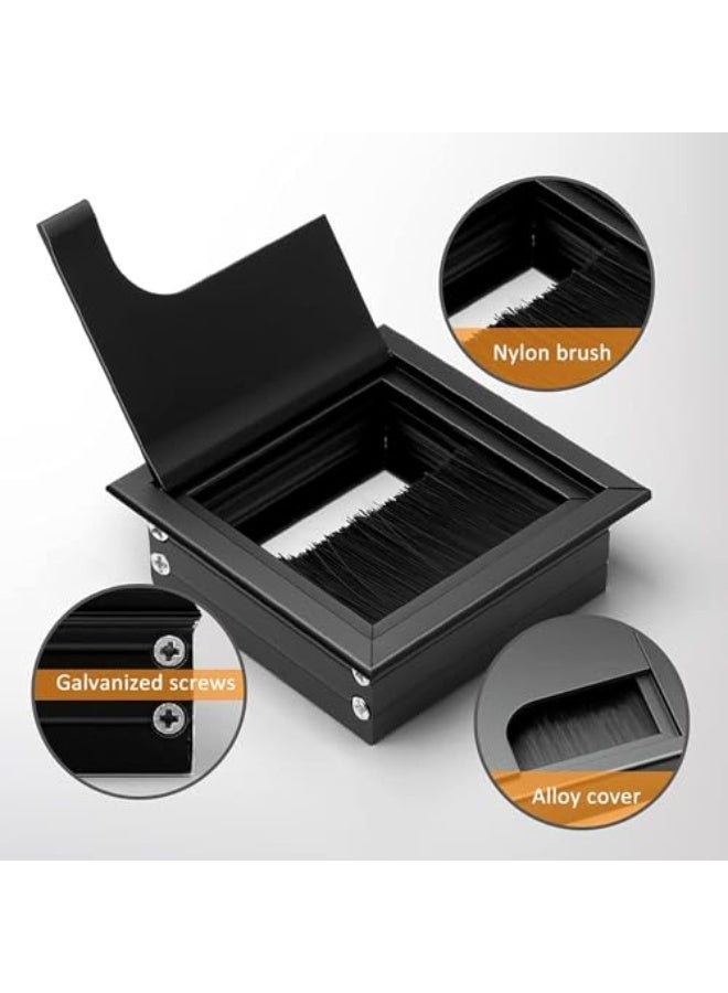 Joyzzz Desk Cable Hole Cover, 6 PCS Square Cable Hole Cover ABS Desk Grommet, Wire Organizer, Desk Cable Cord Cover with Brush, Desk Cord Grommets Wire Cable Hole Cover for Office - Image 4