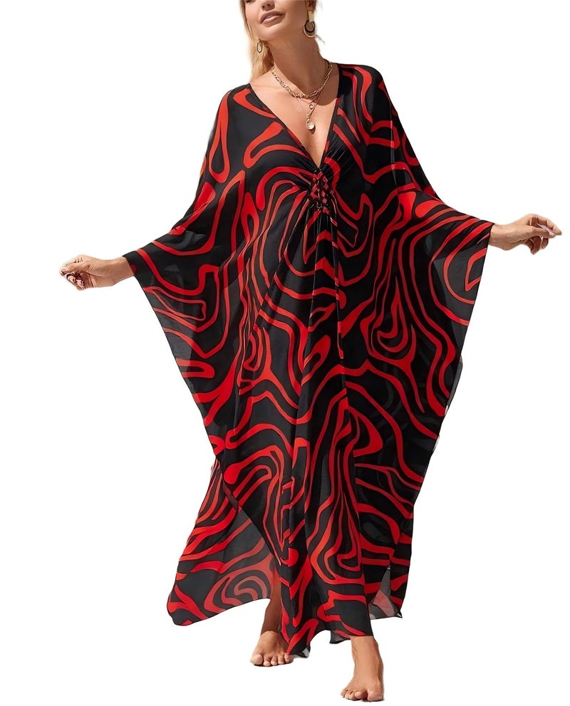 IMAGEKOPE Kaftan Dresses for Women Plus Size V-Neck Moo Moos Batwing Kaftan Beach Dress Bathing Suit Cover-Up Loungewear - Image 1