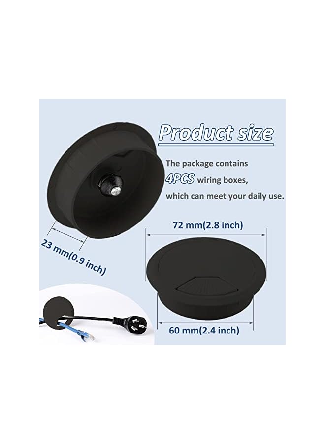 KASTWAVE 2.4-inch Desk Circular Cable Cable Ring, Desk Port Hole Cover, Computer Desk Cord Organizer for Home Office (Black, 4-Pack) - Image 5