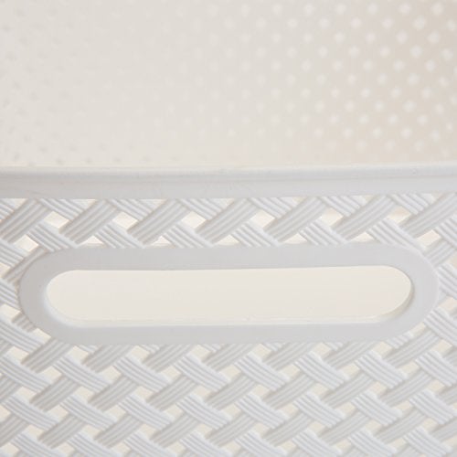 Simplify Large Resin Wicker Tote | Storage Bin | Plastic Organizer | Carrying Handles | Bathroom | Pantry | Accessories | Toys | White - Image 4