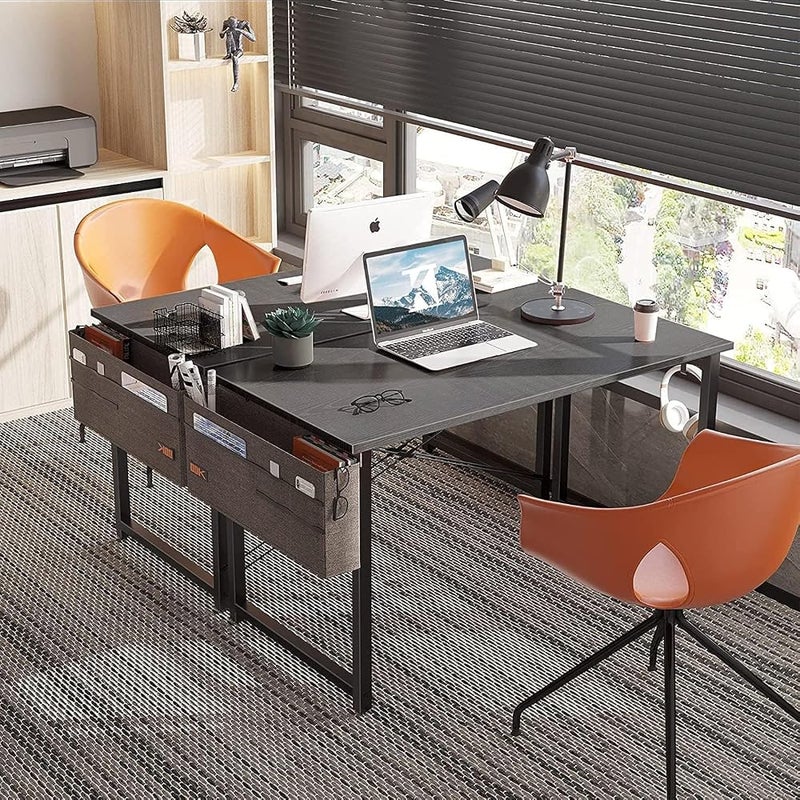 Bentifar Computer Desk 100cm Home Office Desk with Side Storage Bag, Modern Study Writing Table with Sturdy Metal Frame for Bedroom, Office, Apartment (Black, 100 x 48×74 cm) - Image 4