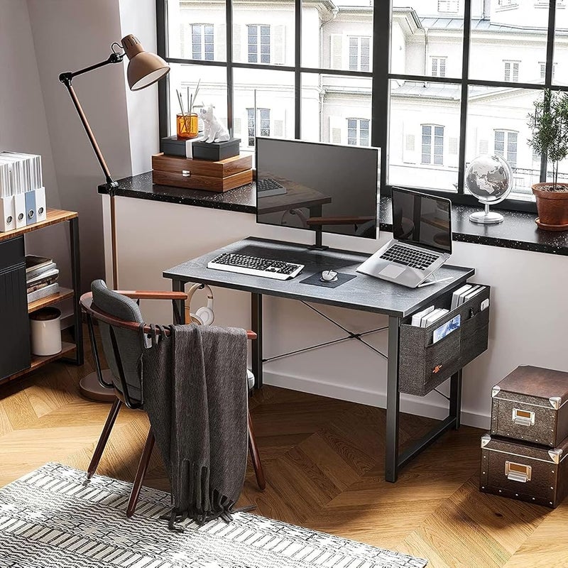 Bentifar Computer Desk 100cm Home Office Desk with Side Storage Bag, Modern Study Writing Table with Sturdy Metal Frame for Bedroom, Office, Apartment (Black, 100 x 48×74 cm) - Image 2
