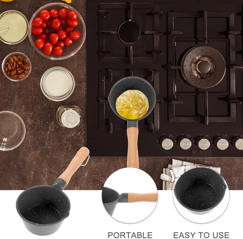 Small Saucepan with Pour Spout, Mini Cast Stone Non-stick Oil Pot with Handle, Deep Black Gas Stove Cooking Pan for Home Kitchen Use - Image 4