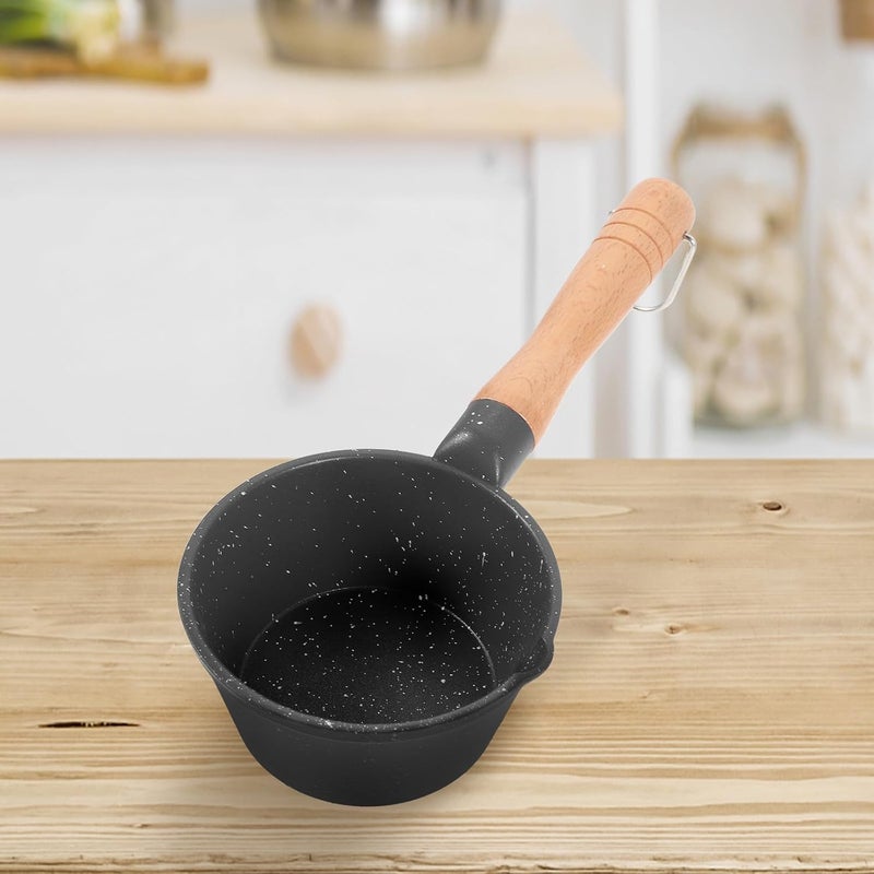 Small Saucepan with Pour Spout, Mini Cast Stone Non-stick Oil Pot with Handle, Deep Black Gas Stove Cooking Pan for Home Kitchen Use - Image 5