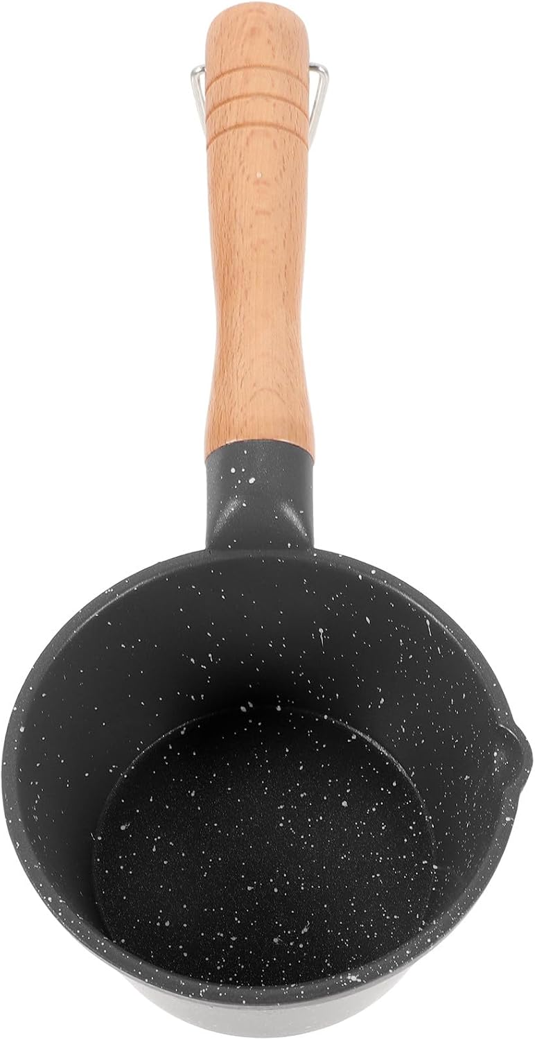 Small Saucepan with Pour Spout, Mini Cast Stone Non-stick Oil Pot with Handle, Deep Black Gas Stove Cooking Pan for Home Kitchen Use - Image 1