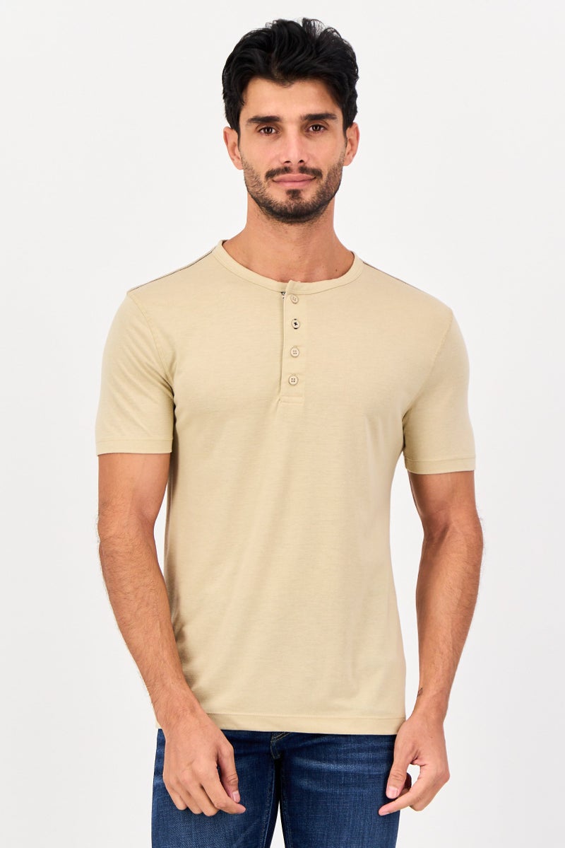 Project Essentials Men Crew Neck Plain Short Sleeve T-Shirt, Tan - Image 1