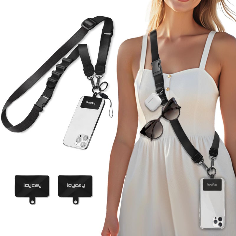 Icycay Phone Lanyard Crossbody, Black Cell Phone Lanyard for Around The Neck Adjustable Phone Strap, Anti Theft Long Lanyard for iPhone Case ID Holder Keys Phone Accessories Travel Essential for Women - Image 1