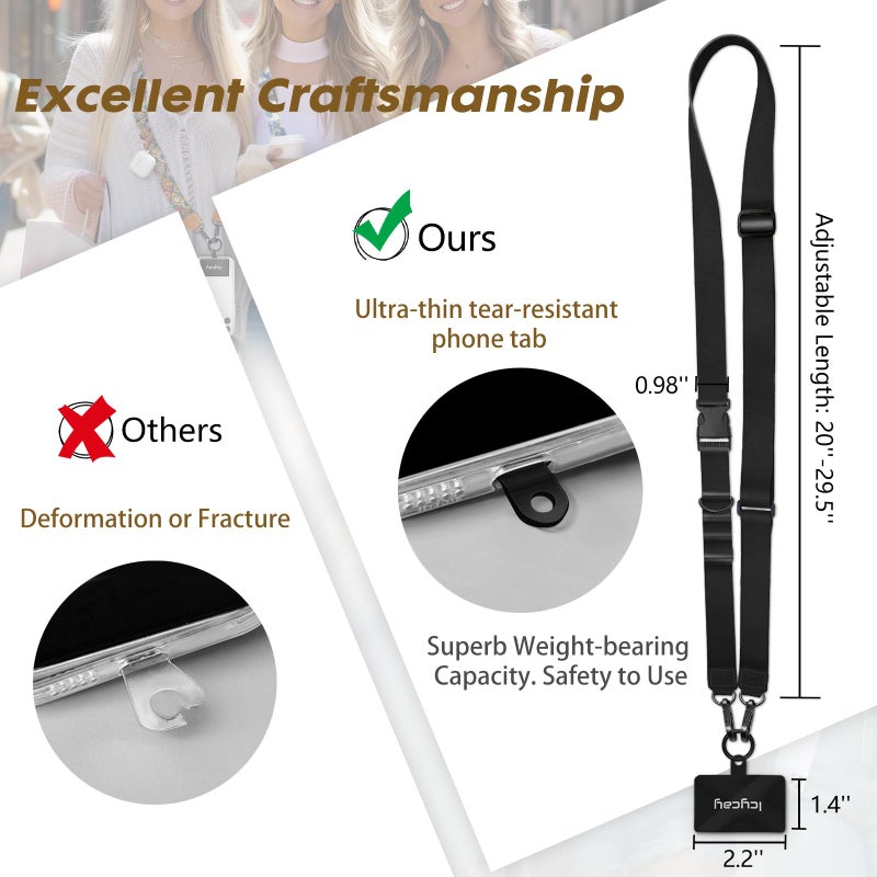 Icycay Phone Lanyard Crossbody, Black Cell Phone Lanyard for Around The Neck Adjustable Phone Strap, Anti Theft Long Lanyard for iPhone Case ID Holder Keys Phone Accessories Travel Essential for Women - Image 5