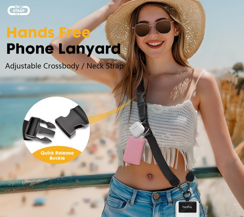 Icycay Phone Lanyard Crossbody, Black Cell Phone Lanyard for Around The Neck Adjustable Phone Strap, Anti Theft Long Lanyard for iPhone Case ID Holder Keys Phone Accessories Travel Essential for Women - Image 2