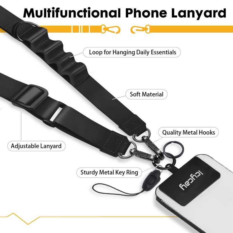 Icycay Phone Lanyard Crossbody, Black Cell Phone Lanyard for Around The Neck Adjustable Phone Strap, Anti Theft Long Lanyard for iPhone Case ID Holder Keys Phone Accessories Travel Essential for Women - Image 3