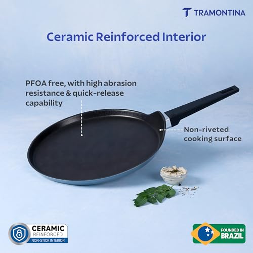 TRAMONTINA Aura Dosa Tawa 30cm | Reinforced Ceramic Non-Stick Cookware | Quick & Even Heating | Low-Oil Cooking | Bakelite Handle | Induction & Gas Compatible | Blueberry - Image 2