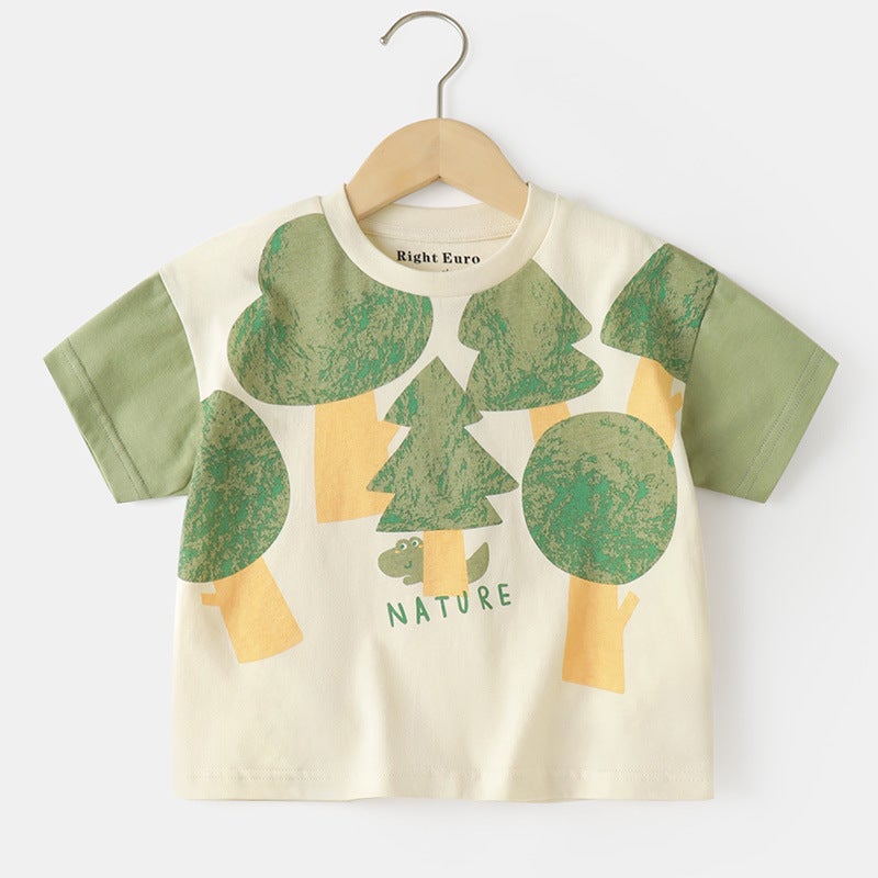 Right European Boy'S Antibacterial Short-Sleeved T-Shirt Summer Wear Summer Children'S Wear Children'S Baby Boy'S Top Summer Thin Base Shirt - Image 1