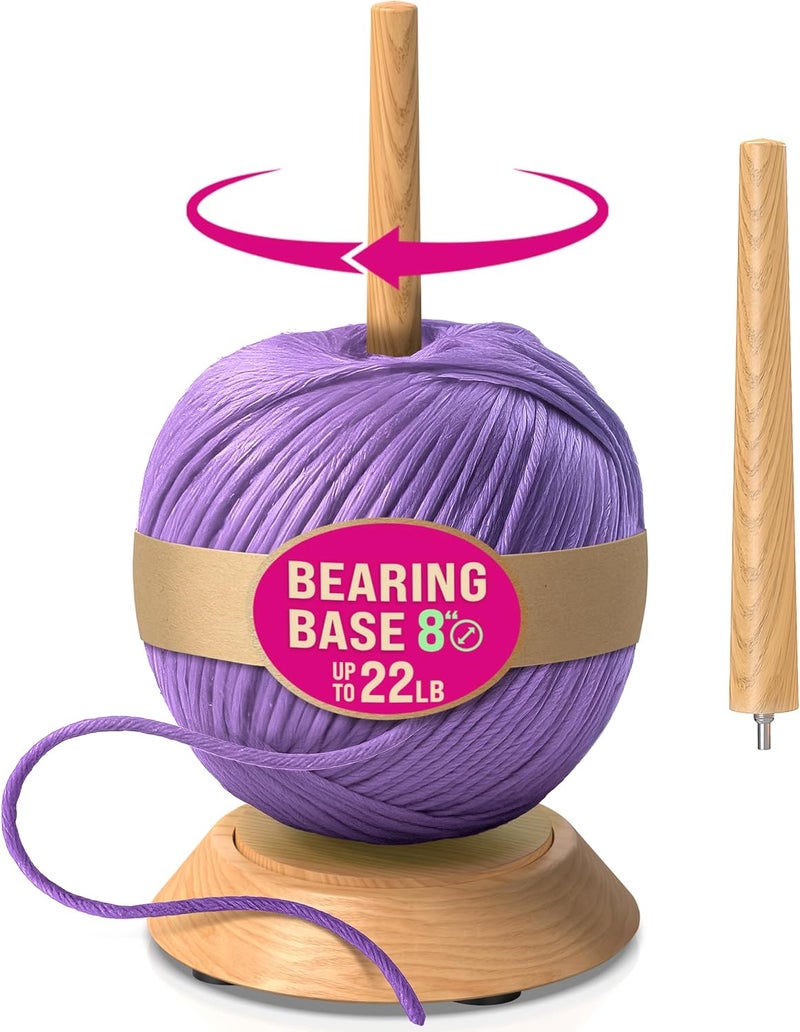 Barva Yarn Holder Set 22 Lb Capacity for Chunky Yarn w/Extra Spindle | Smooth Bearing Spinner & Big Rubber Anti Slip Pads for Stability | European Wood Crochet Accessories & Fiber Crafts Pro Tools - Image 1