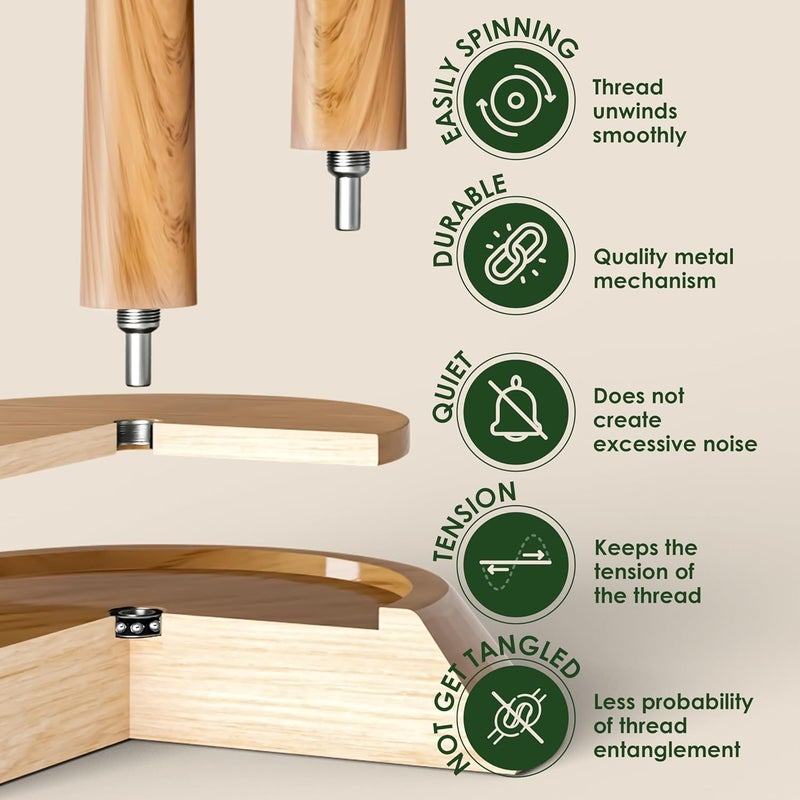 Barva Yarn Holder Set 22 Lb Capacity for Chunky Yarn w/Extra Spindle | Smooth Bearing Spinner & Big Rubber Anti Slip Pads for Stability | European Wood Crochet Accessories & Fiber Crafts Pro Tools - Image 3