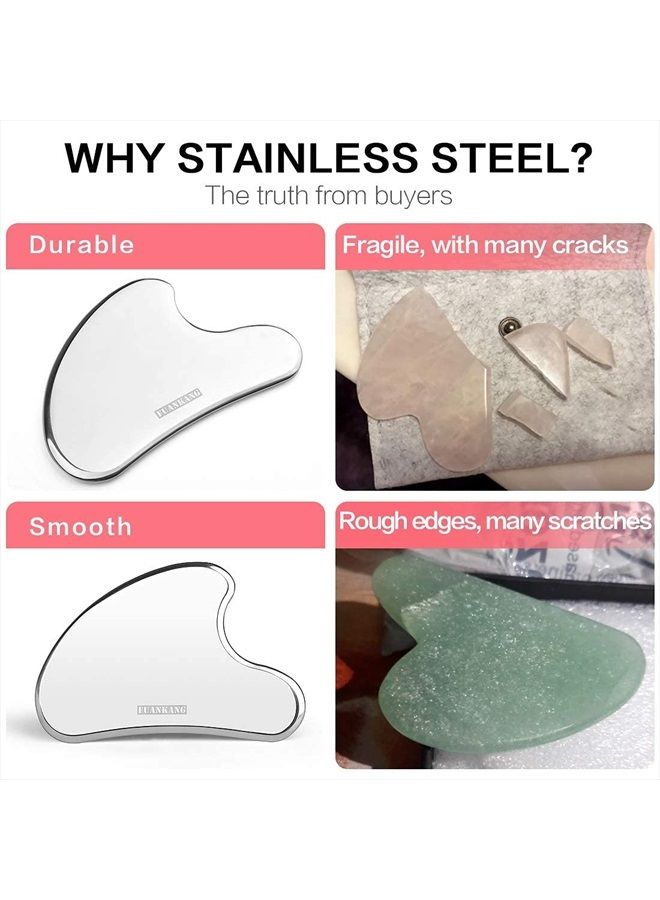 FUANKANG Gua Sha Facial Tools Stainless Steel Scraping Massage Tool for Face Stainless Steel Gua Sha Tool with Travel Pouch - Image 4