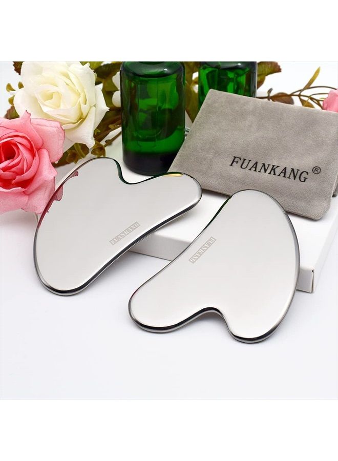 FUANKANG Gua Sha Facial Tools Stainless Steel Scraping Massage Tool for Face Stainless Steel Gua Sha Tool with Travel Pouch - Image 3